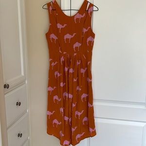 Charlotte -Orange/ Pink Summer Silk Dress , Camel Design